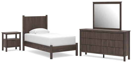 Cadmori Twin Panel Platform Bed, Dresser, Mirror and Nightstand