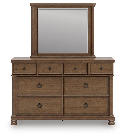 Chadworth Queen Poster Bed with Mirrored Dresser and Nightstand