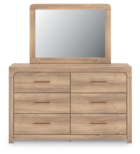 Hollymount Queen Upholstered Platform Bed, Dresser, Mirror and Nightstand