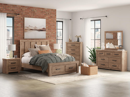 Garistyn Queen Panel Storage Bed, Dresser, Mirror, Chest and Nightstand