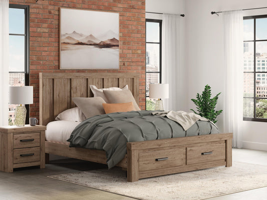 Garistyn King Panel Storage Bed. Dresser, Mirror and Nightstand