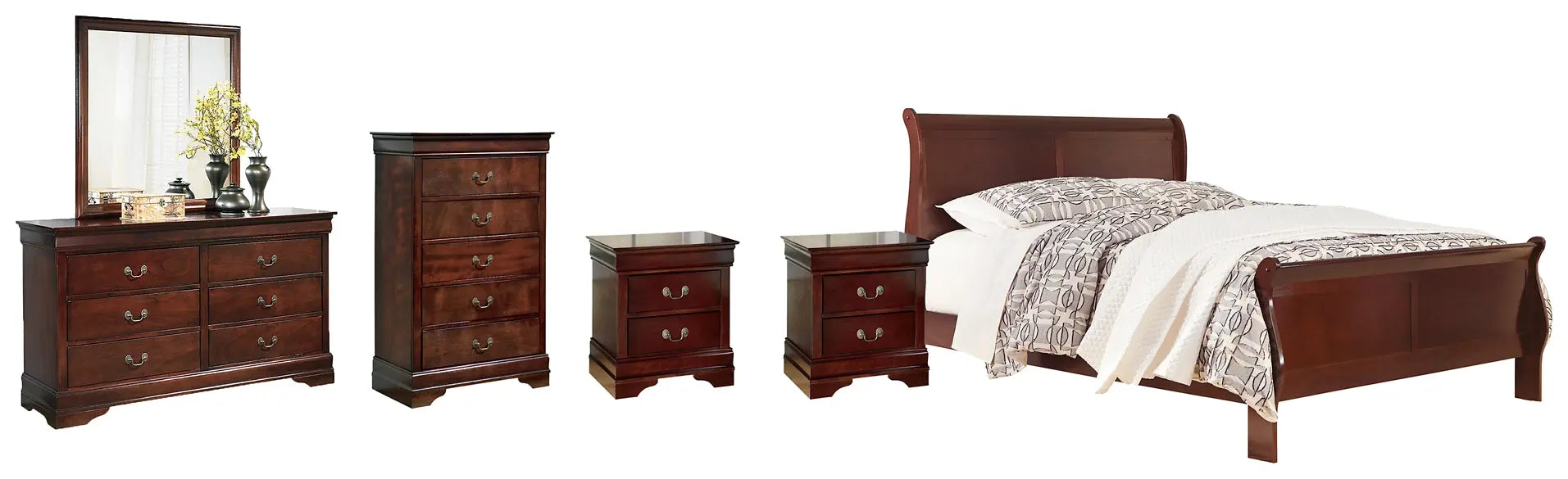 Alisdair California King Sleigh Bed with Mirrored Dresser, Chest and 2 Nightstands at Lee Furniture, NC