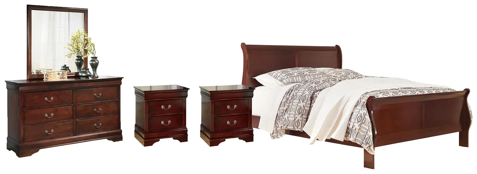 Alisdair California King Sleigh Bed with Mirrored Dresser and 2 Nightstands at Lee Furniture, NC