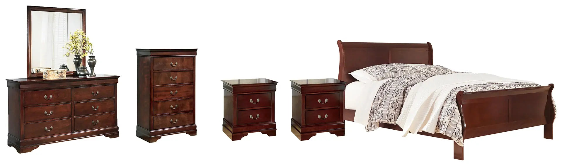 Alisdair King Sleigh Bed with Mirrored Dresser, Chest and 2 Nightstands at Lee Furniture, NC