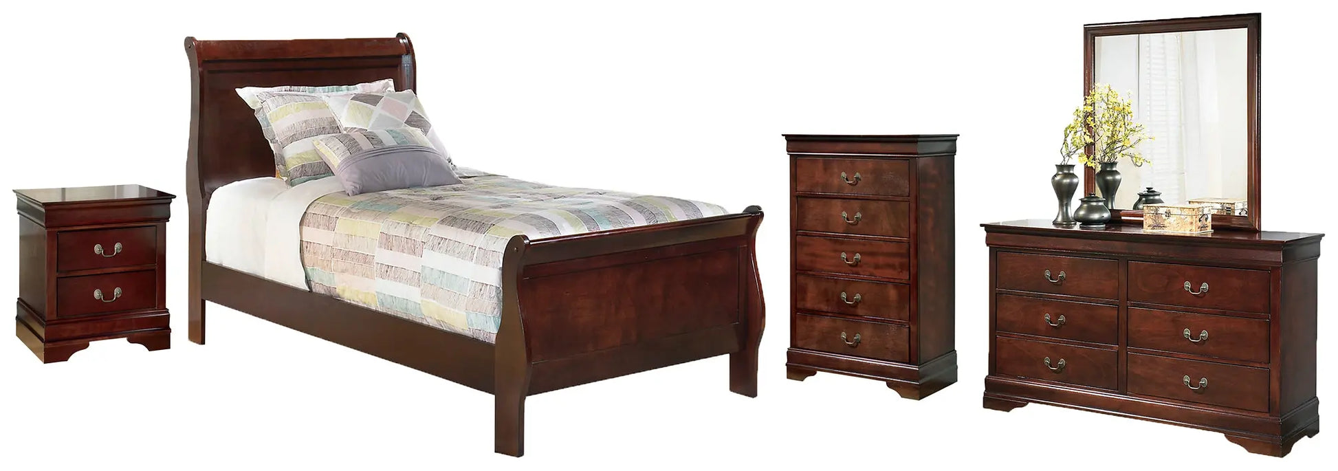 Alisdair Sleigh Bed With Mirrored Dresser, Chest And Nightstand at Lee Furniture, NC