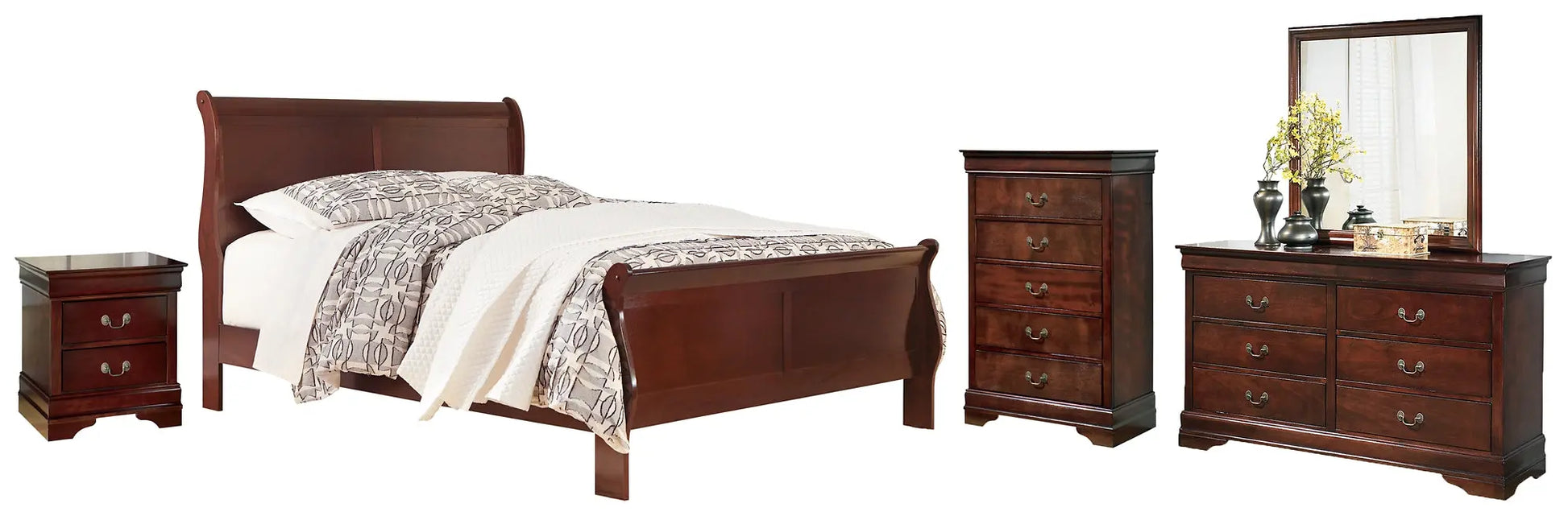 Alisdair Sleigh Bed With Mirrored Dresser, Chest And Nightstand at Lee Furniture, NC