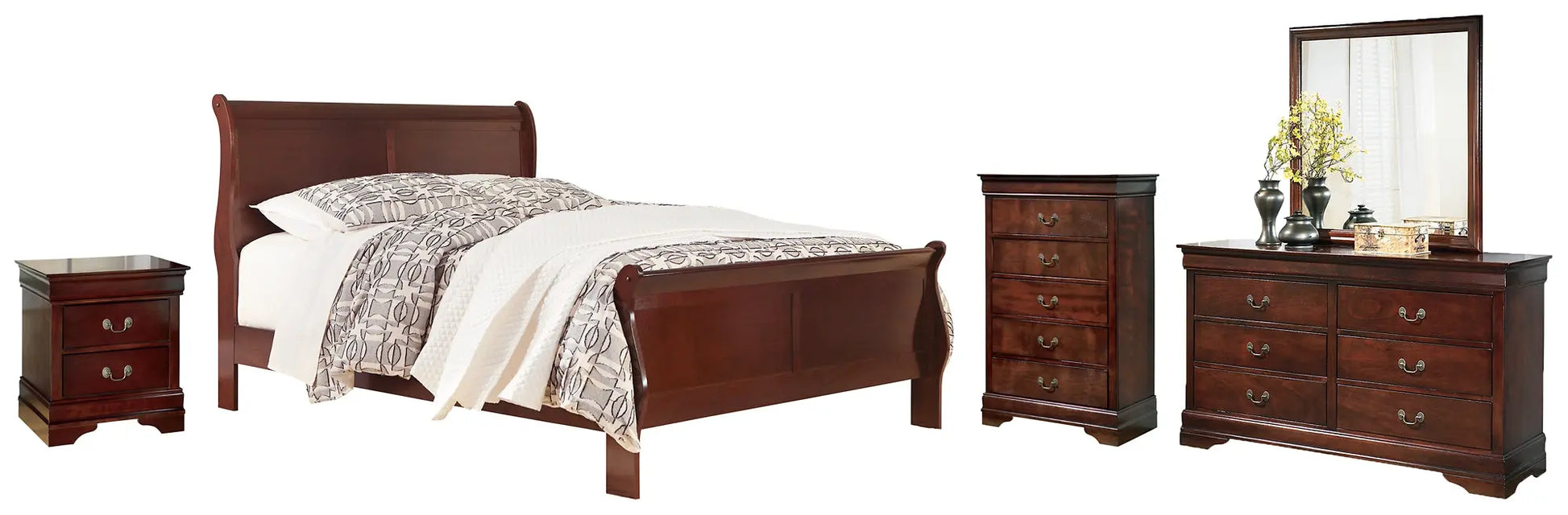 Alisdair Sleigh Bed With Mirrored Dresser, Chest And Nightstand at Lee Furniture, NC