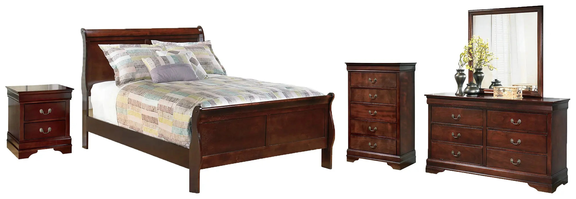 Alisdair Sleigh Bed With Mirrored Dresser, Chest And Nightstand at Lee Furniture, NC
