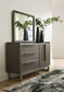 Arkenton California King Panel Bed with Mirrored Dresser, Chest and 2 Nightstands at Lee Furniture, NC