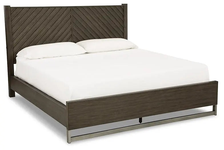 Arkenton California King Panel Bed with Mirrored Dresser, Chest and 2 Nightstands at Lee Furniture, NC