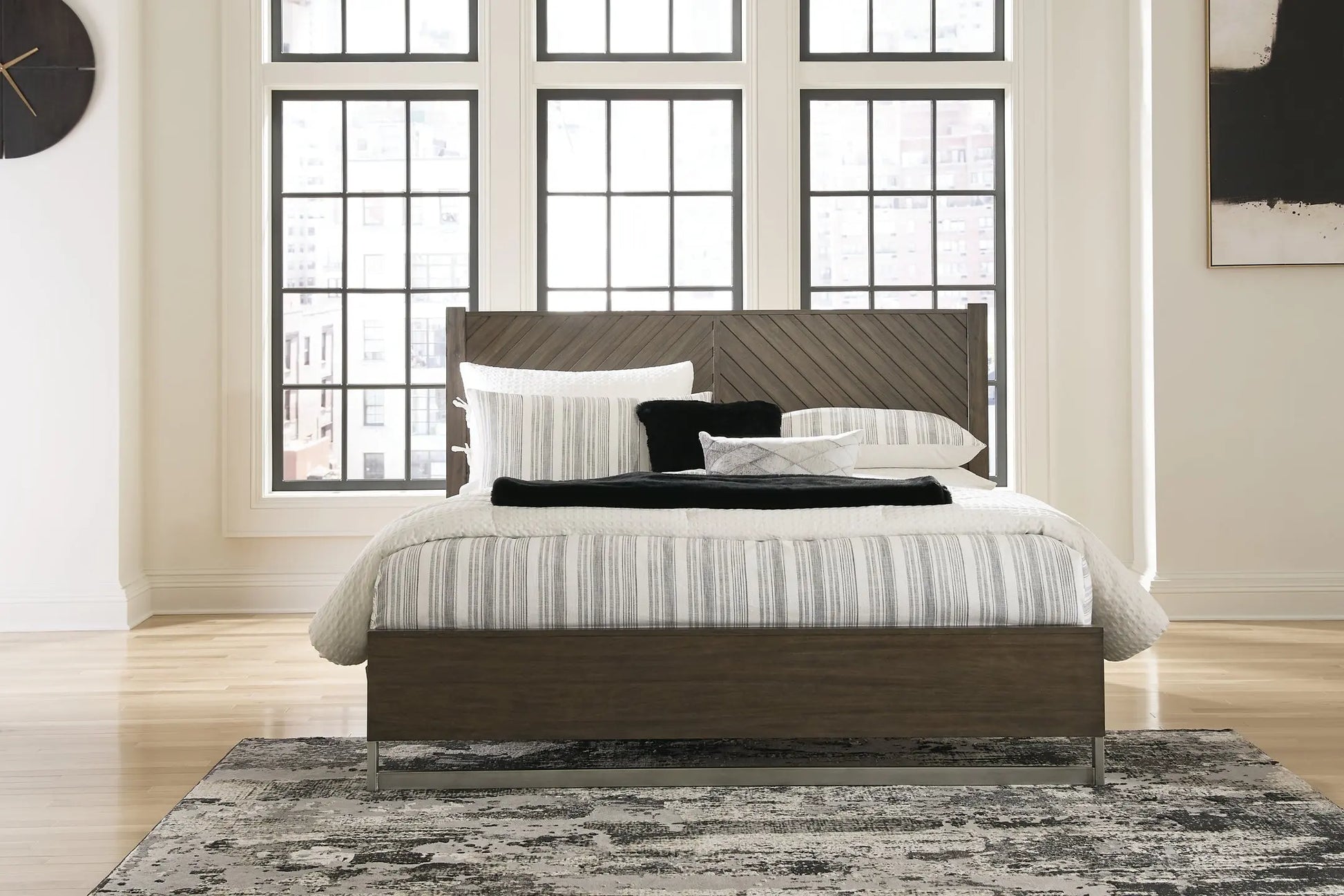 Arkenton California King Panel Bed with Mirrored Dresser and 2 Nightstands at Lee Furniture, NC
