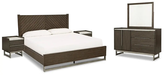 Arkenton King Panel Bed with Mirrored Dresser and 2 Nightstands at Lee Furniture, NC