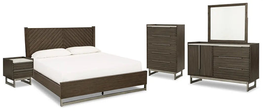Arkenton Queen Panel Bed with Mirrored Dresser, Chest and Nightstand at Lee Furniture, NC