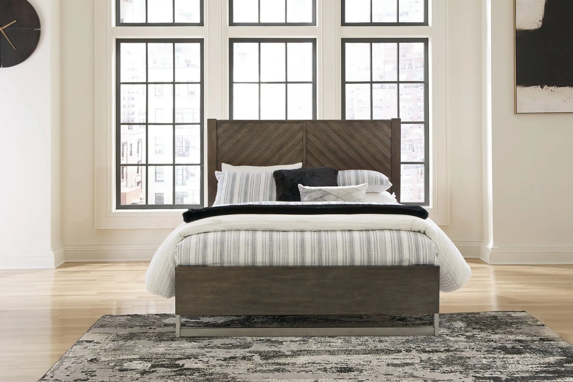 Arkenton Queen Panel Bed with Mirrored Dresser and Chest at Lee Furniture, NC
