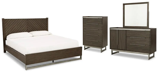 Arkenton Queen Panel Bed with Mirrored Dresser and Chest at Lee Furniture, NC