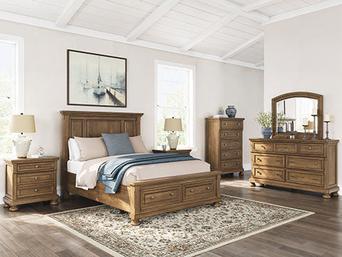 Feddinger Queen Storage Panel Bed with Mirrored Dresser