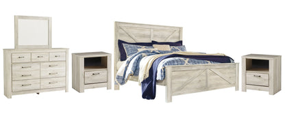 Bellaby Crossbuck Panel Bed With Mirrored Dresser And 2 Nightstands at Lee Furniture, NC