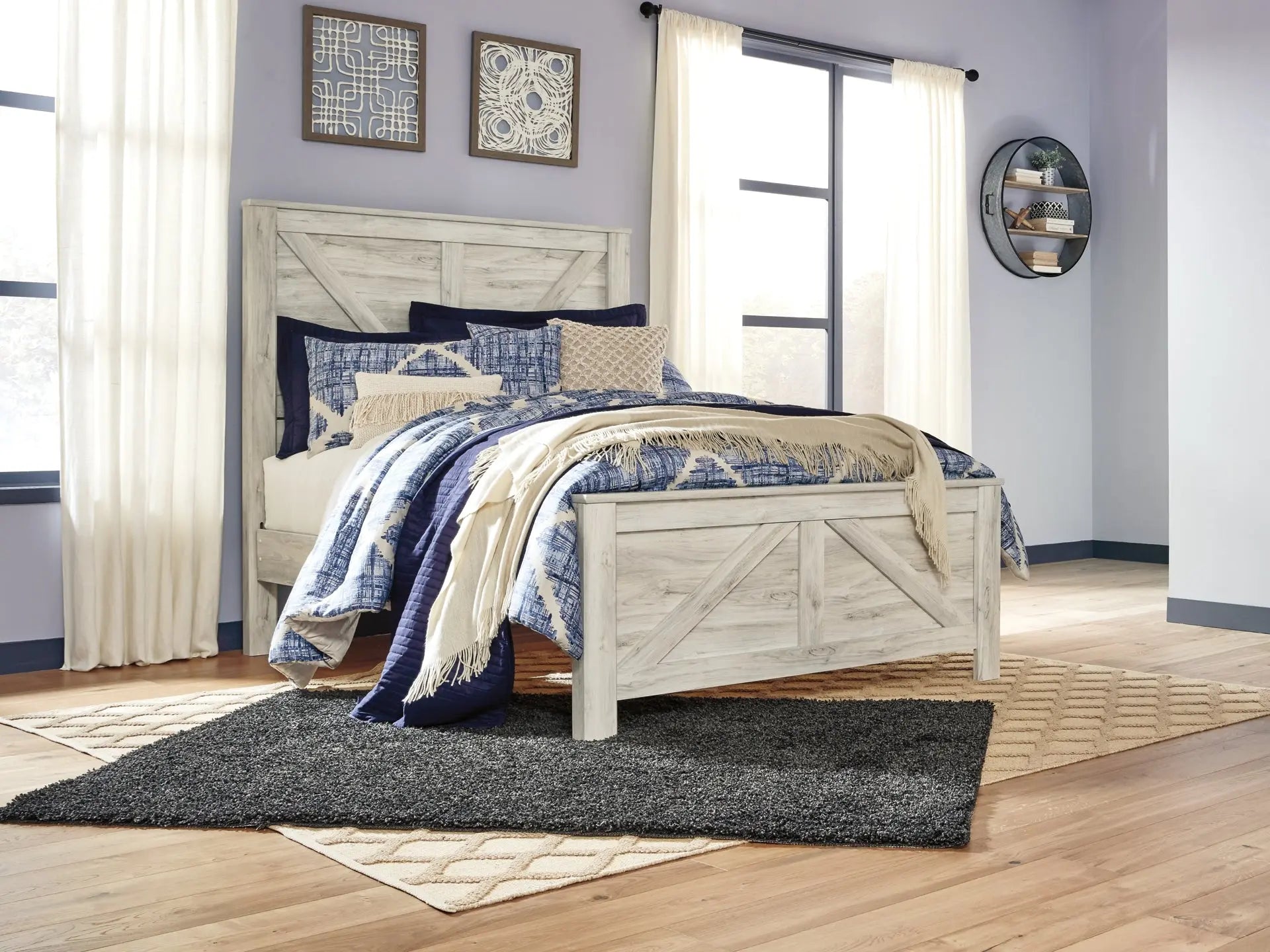 Bellaby Crossbuck Panel Bed With Mirrored Dresser And 2 Nightstands at Lee Furniture, NC