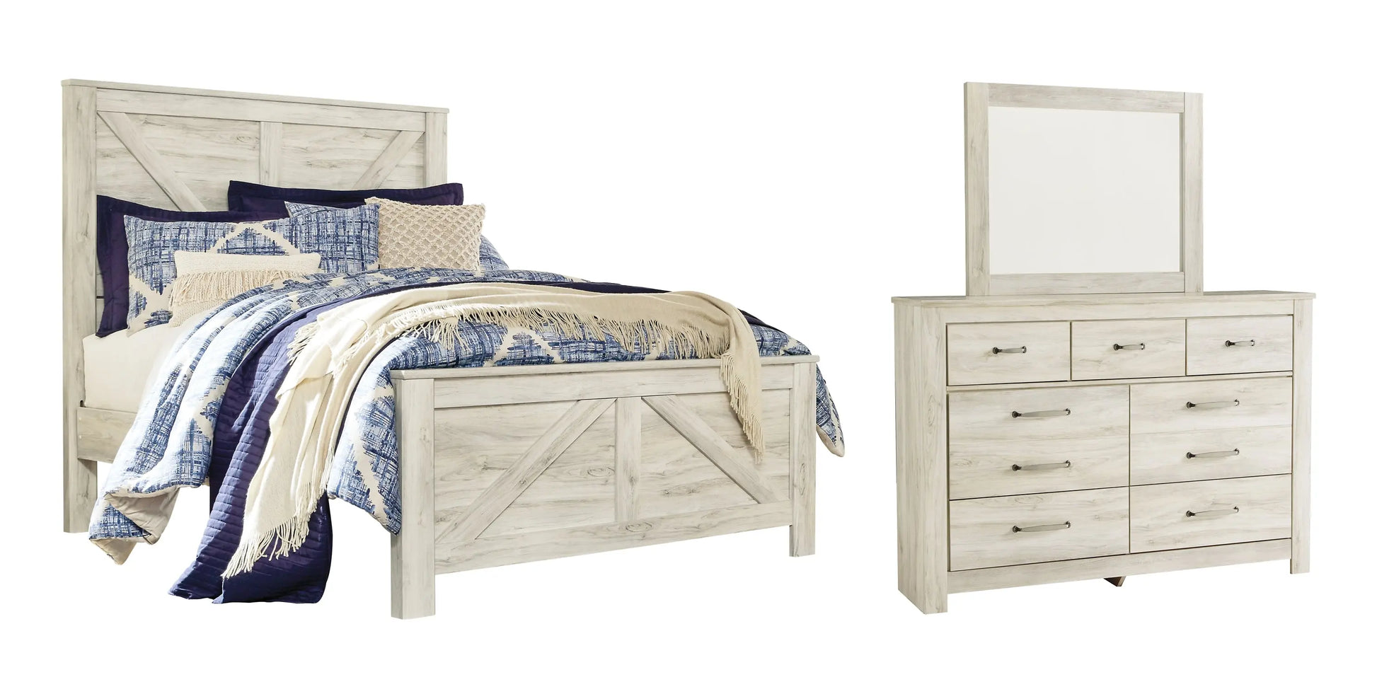 Bellaby Crossbuck Panel Bed With Mirrored Dresser at Lee Furniture, NC
