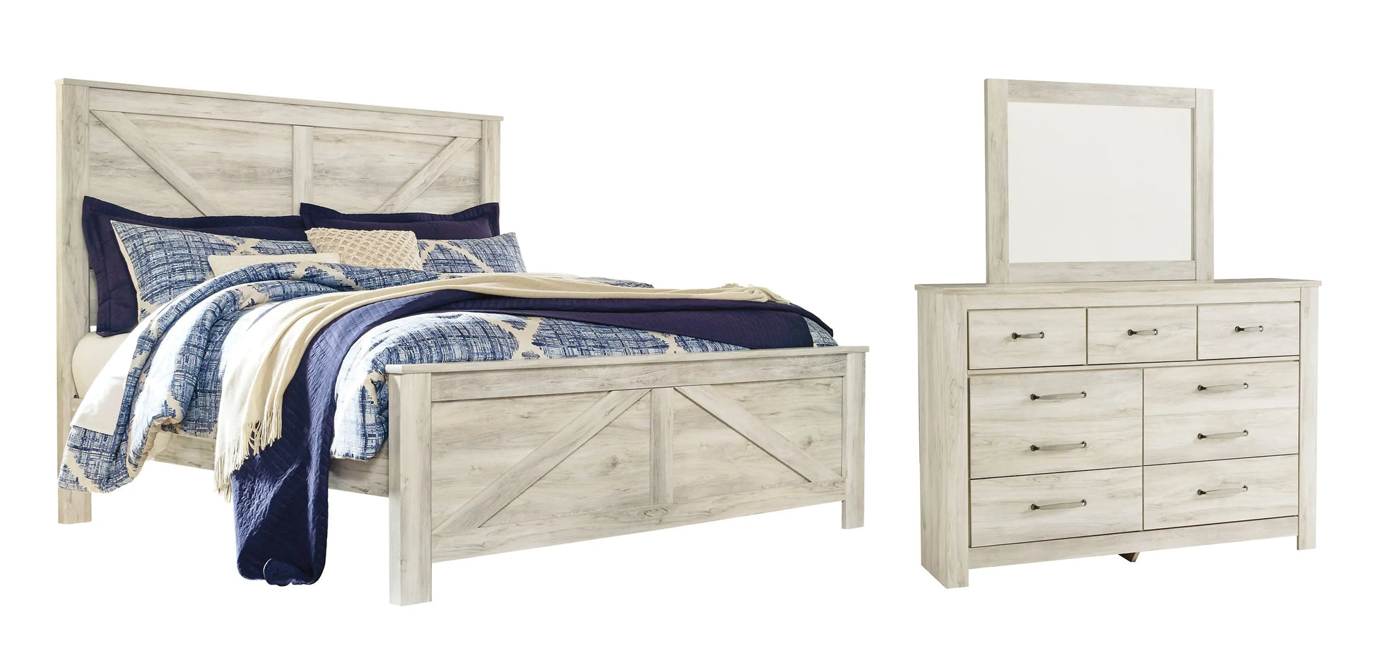 Bellaby Crossbuck Panel Bed With Mirrored Dresser at Lee Furniture, NC