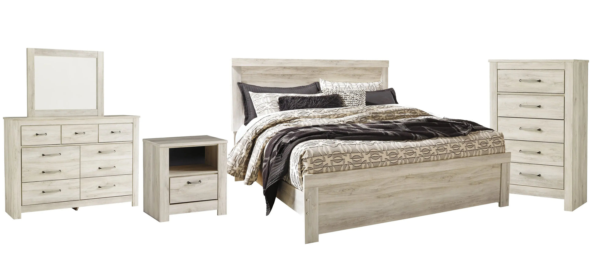 Bellaby Panel Bed With Mirrored Dresser, Chest And Nightstand at Lee Furniture, NC