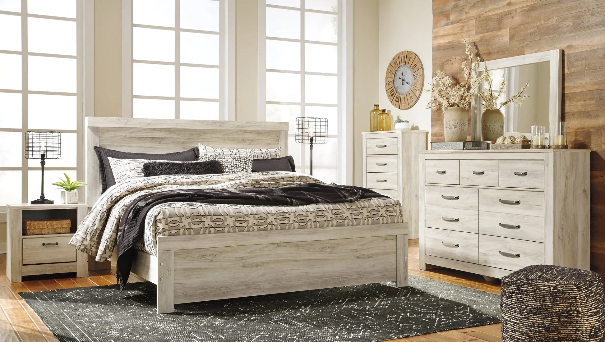Bellaby Panel Bed With Mirrored Dresser, Chest And Nightstand at Lee Furniture, NC