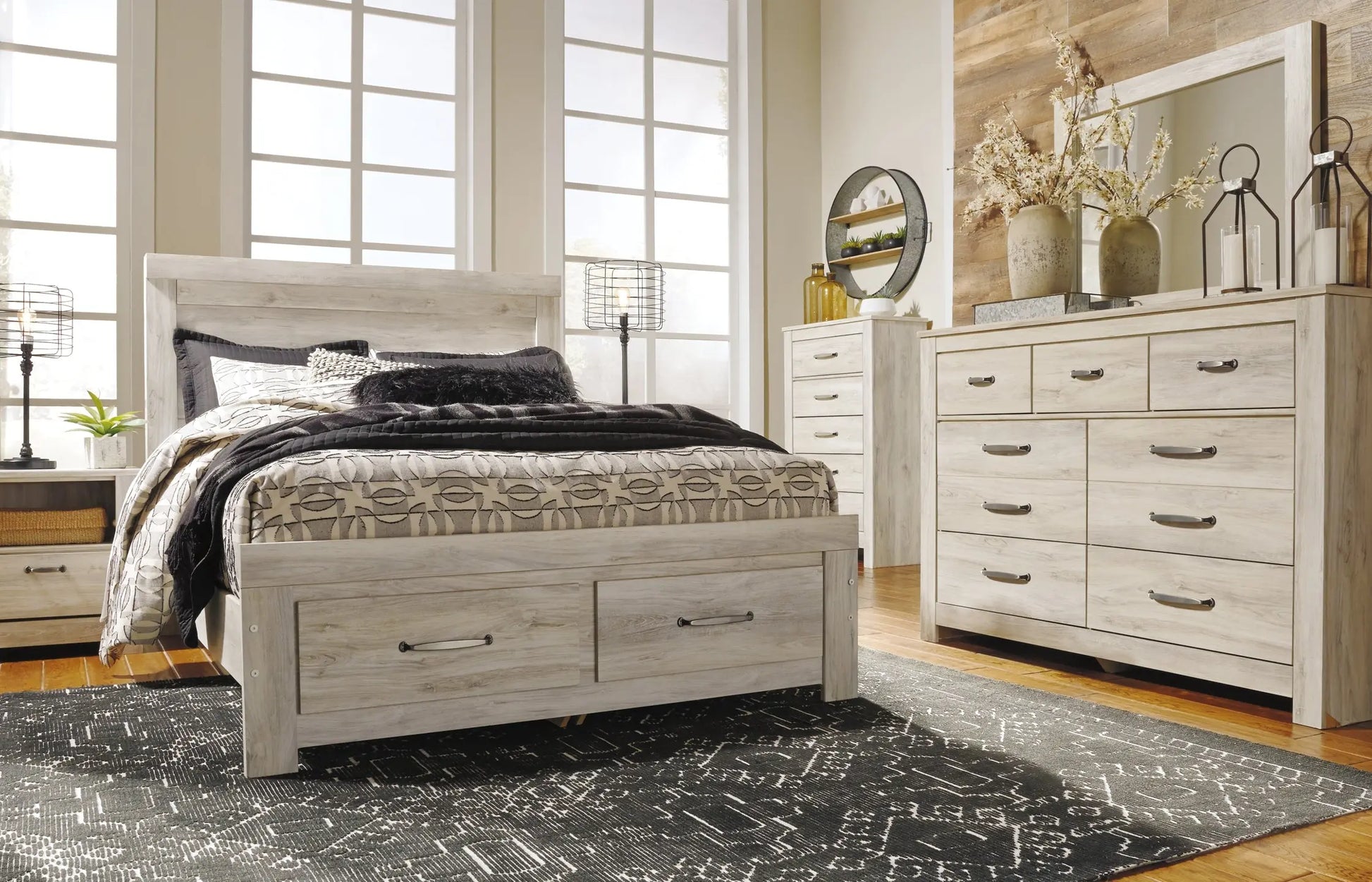 Bellaby Panel Headboard With Mirrored Dresser, Chest And Nightstand at Lee Furniture, NC