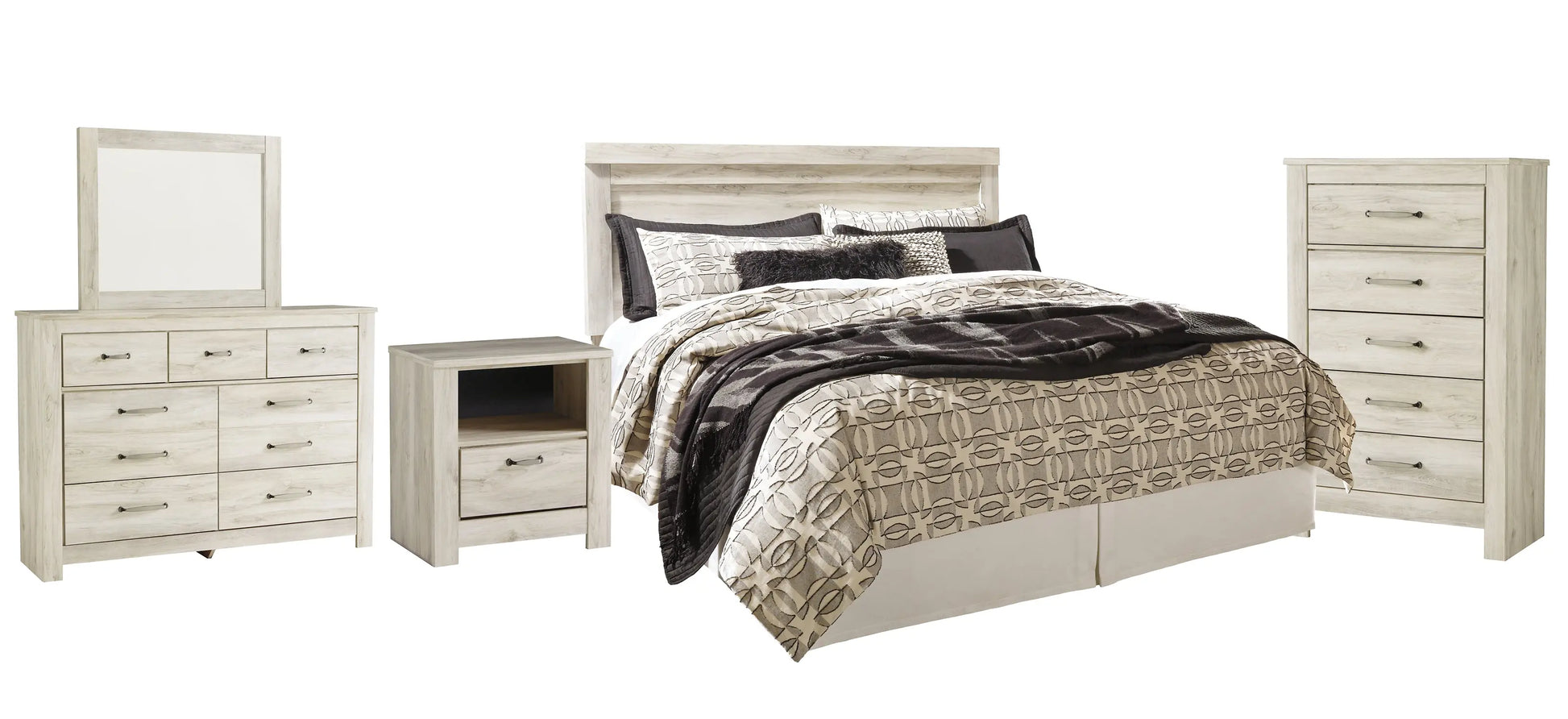 Bellaby Panel Headboard With Mirrored Dresser, Chest And Nightstand at Lee Furniture, NC