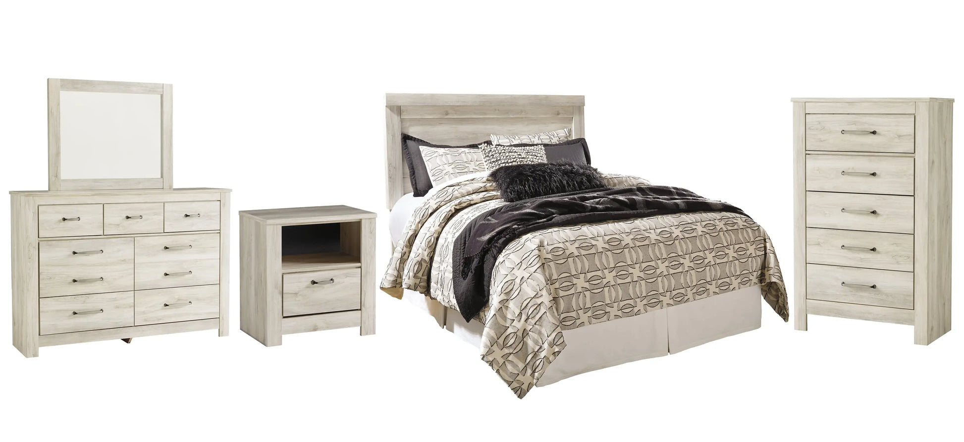 Bellaby Panel Headboard With Mirrored Dresser, Chest And Nightstand at Lee Furniture, NC