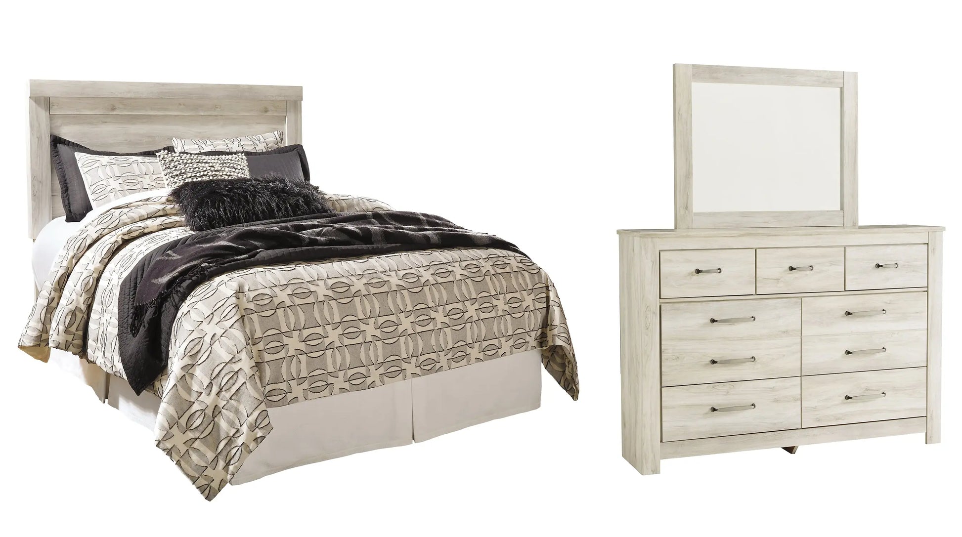Bellaby Panel Headboard With Mirrored Dresser at Lee Furniture, NC