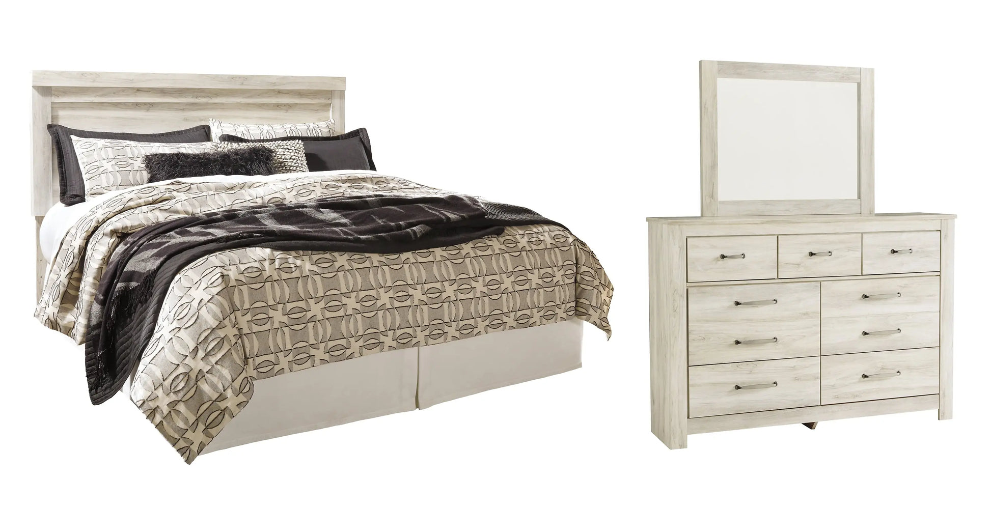 Bellaby Panel Headboard With Mirrored Dresser at Lee Furniture, NC