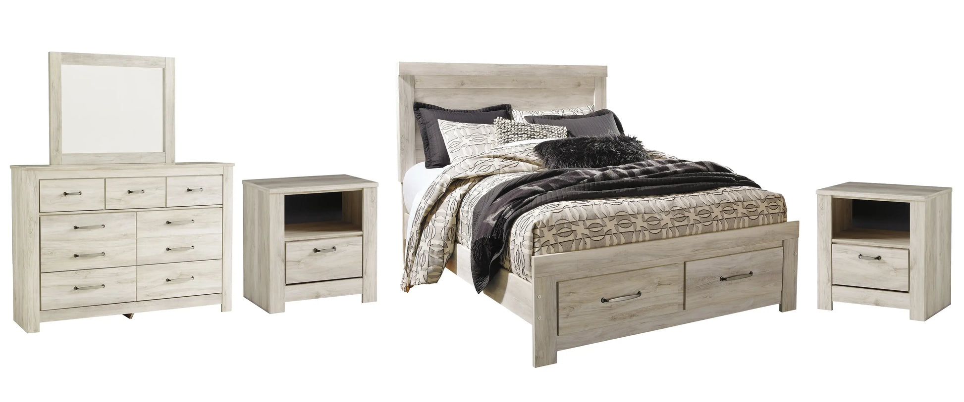 Bellaby Platform Bed With 2 Storage Drawers With Mirrored Dresser And 2 Nightstands at Lee Furniture, NC