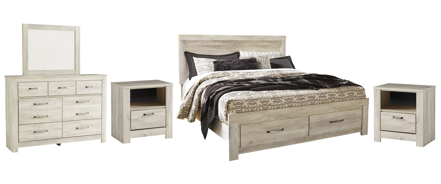 Bellaby Platform Bed With 2 Storage Drawers With Mirrored Dresser And 2 Nightstands at Lee Furniture, NC