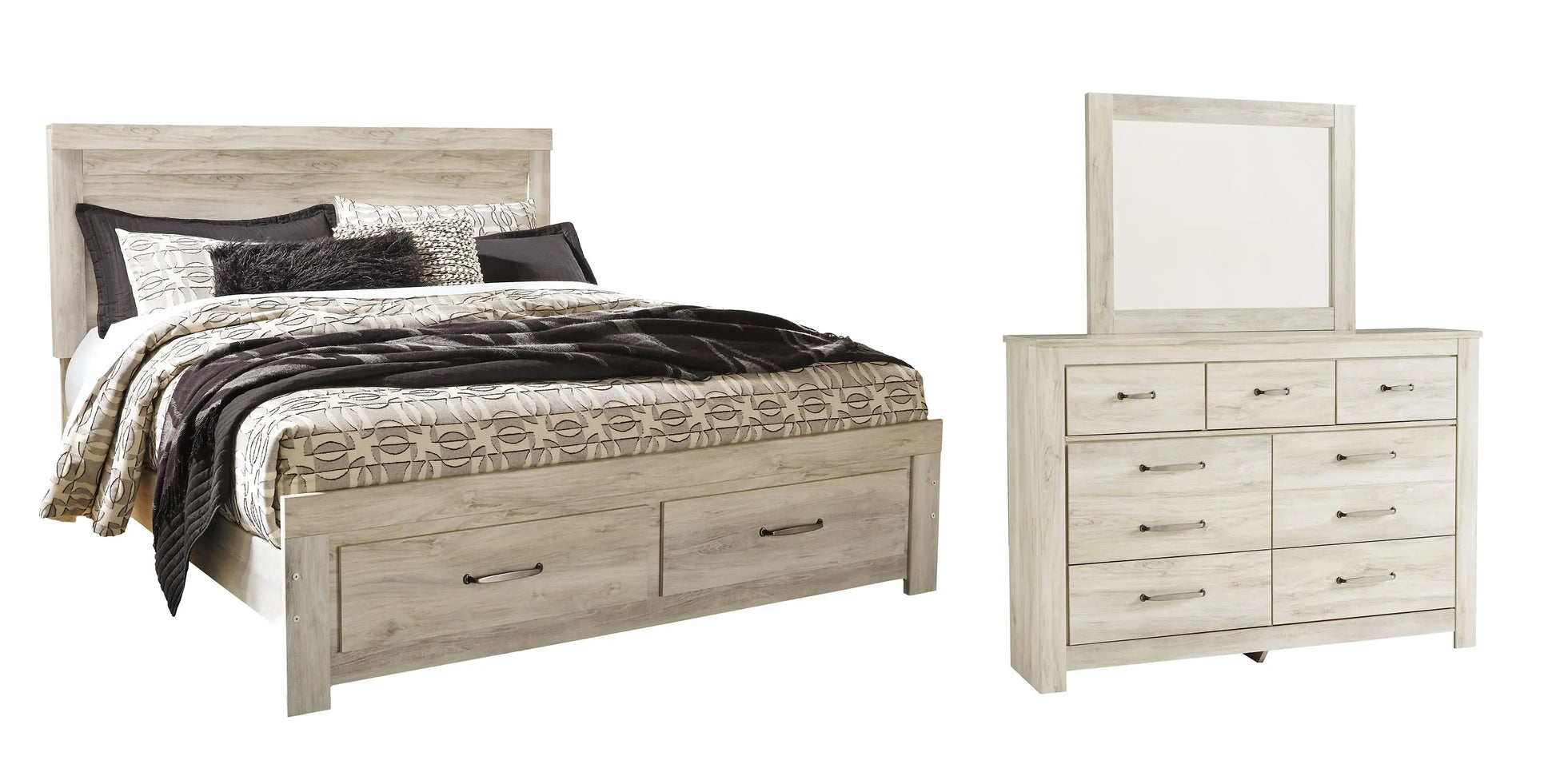 Bellaby Platform Bed With 2 Storage Drawers With Mirrored Dresser at Lee Furniture, NC