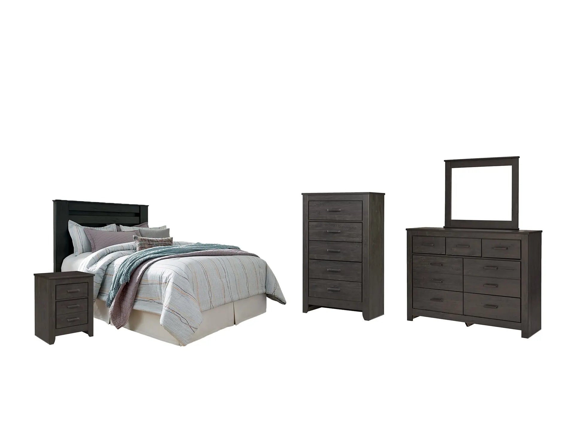 Brinxton King/California King Panel Headboard with Mirrored Dresser, Chest and Nightstand at Lee Furniture, NC