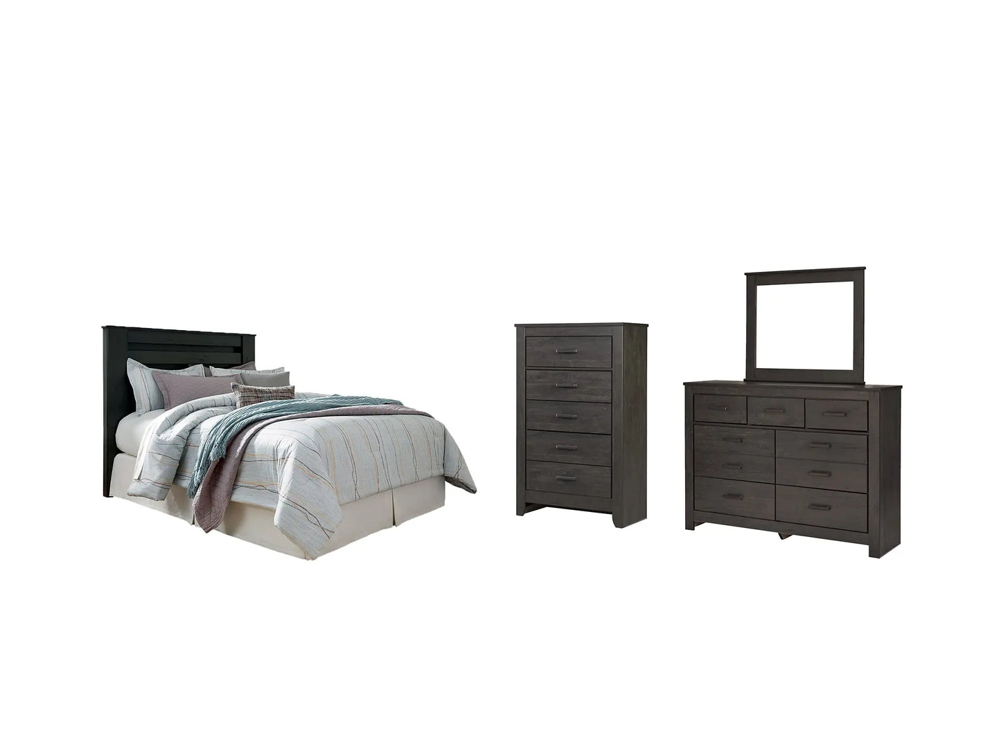 Brinxton King/California King Panel Headboard with Mirrored Dresser and Chest at Lee Furniture, NC