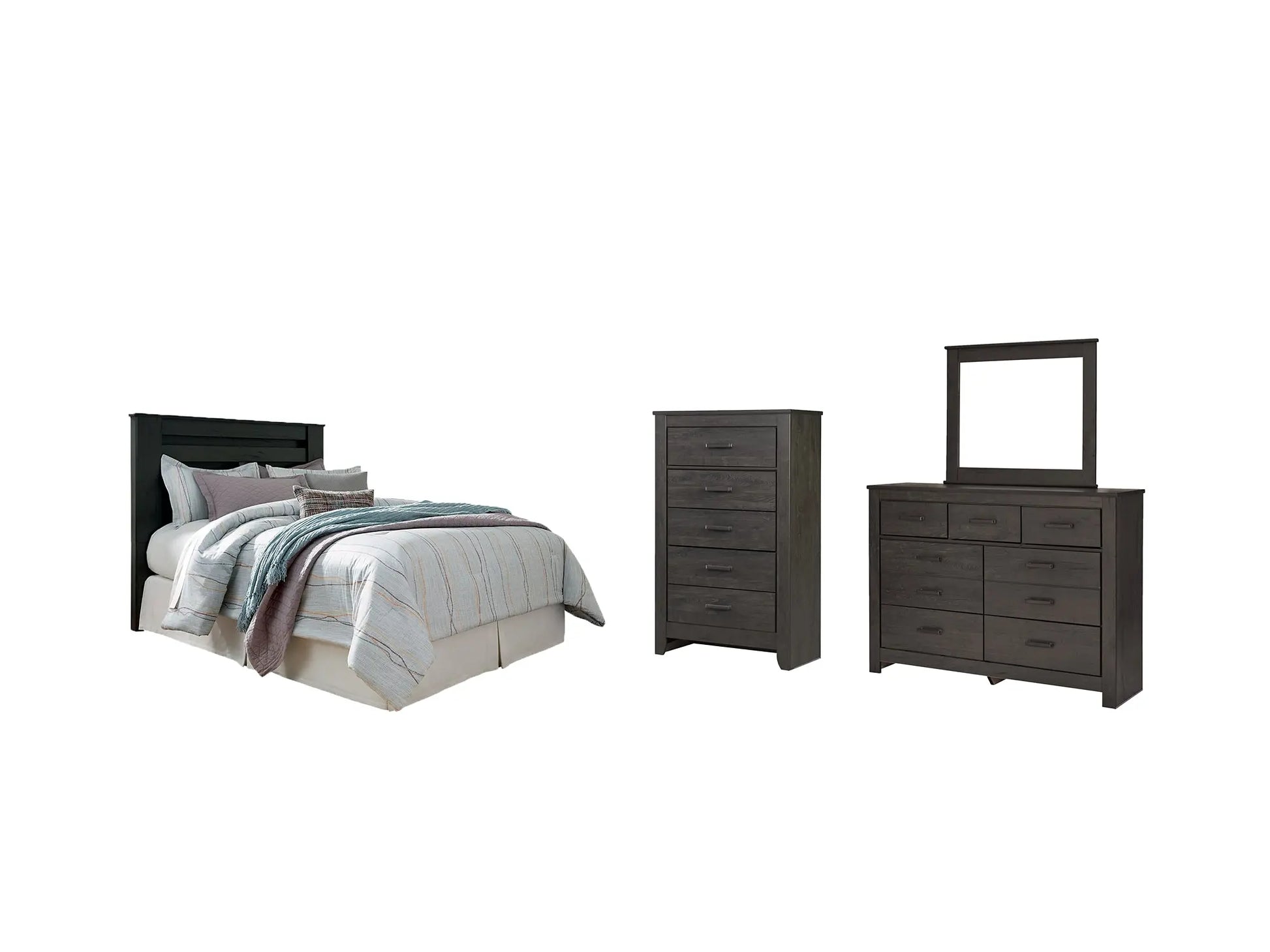 Brinxton King/California King Panel Headboard with Mirrored Dresser and Chest at Lee Furniture, NC