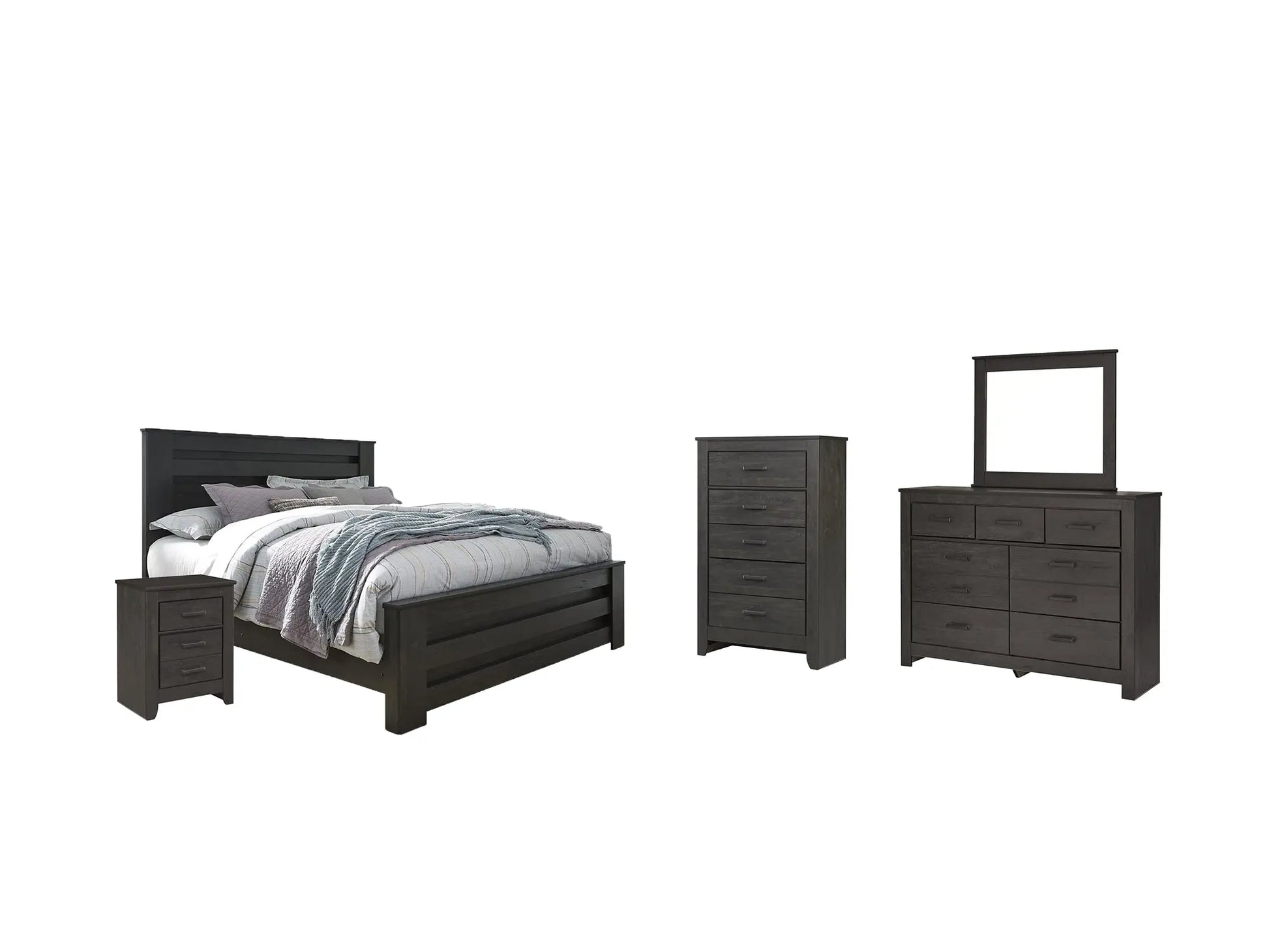 Brinxton King Panel Bed with Mirrored Dresser, Chest and Nightstand at Lee Furniture, NC