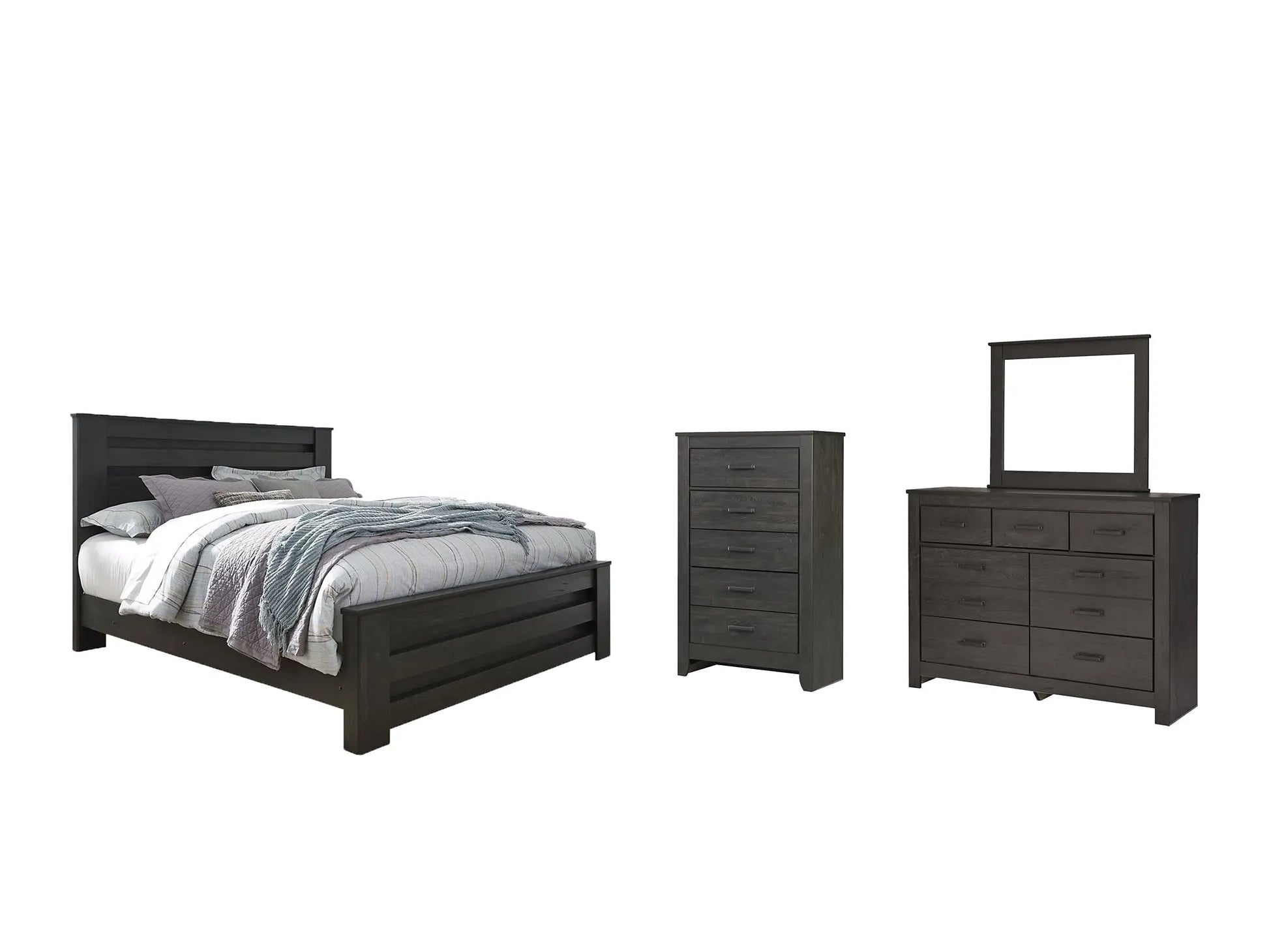 Brinxton King Panel Bed with Mirrored Dresser and Chest at Lee Furniture, NC