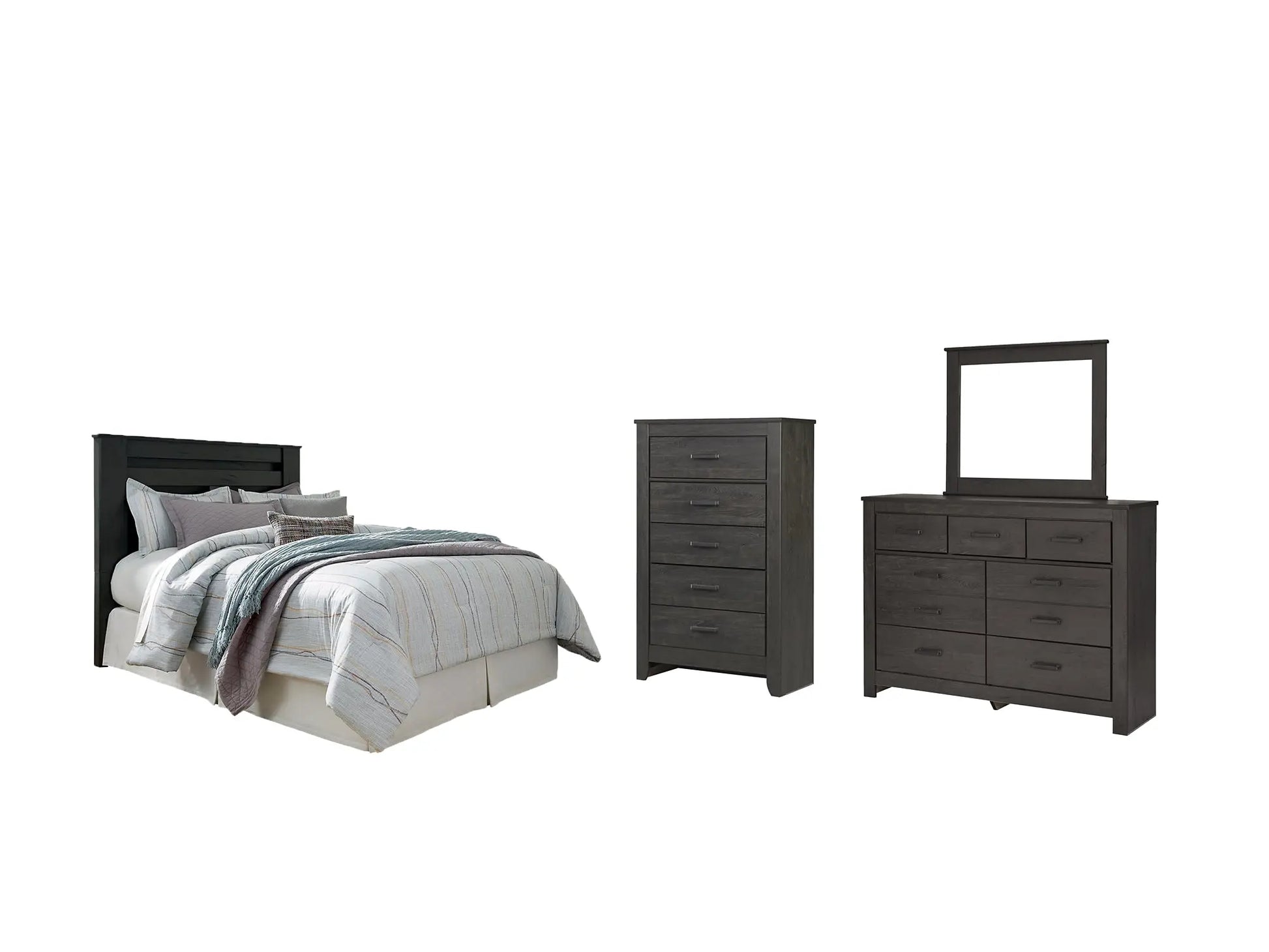 Brinxton Queen/Full Panel Headboard with Mirrored Dresser and Chest at Lee Furniture, NC