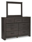 Brinxton Queen/Full Panel Headboard with Mirrored Dresser and Chest at Lee Furniture, NC