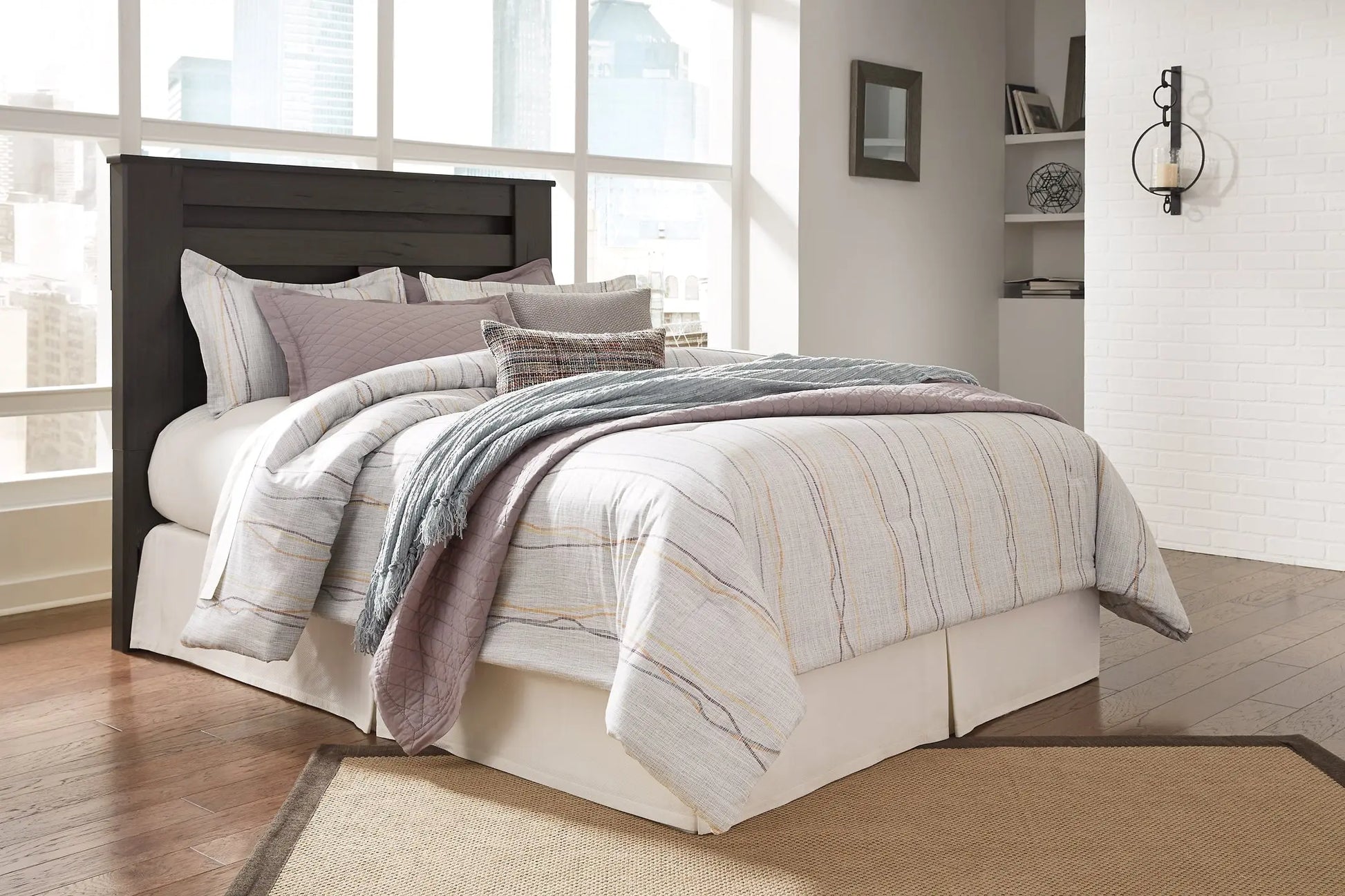 Brinxton Queen Panel Bed with Mirrored Dresser, Chest and 2 Nightstands at Lee Furniture, NC