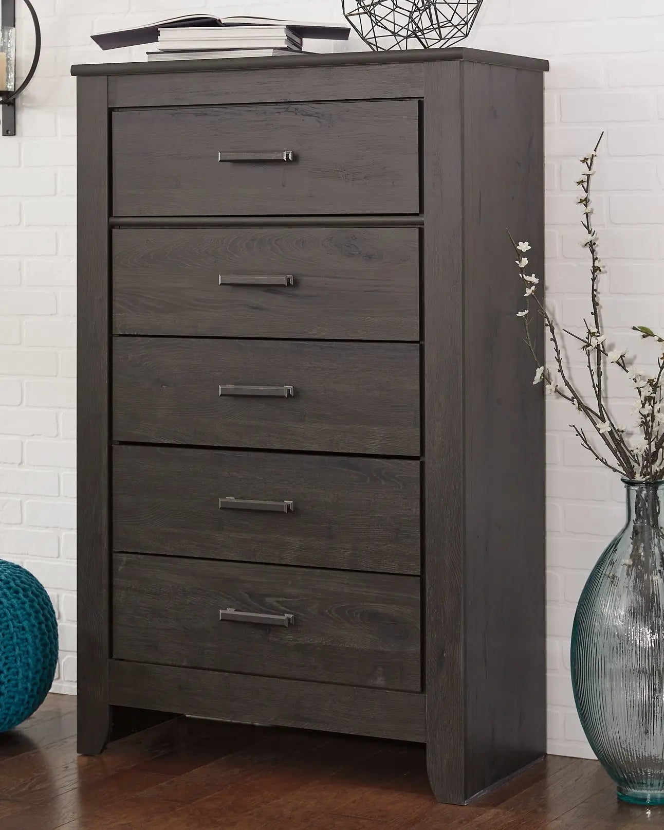 Brinxton Queen Panel Bed with Mirrored Dresser, Chest and 2 Nightstands at Lee Furniture, NC