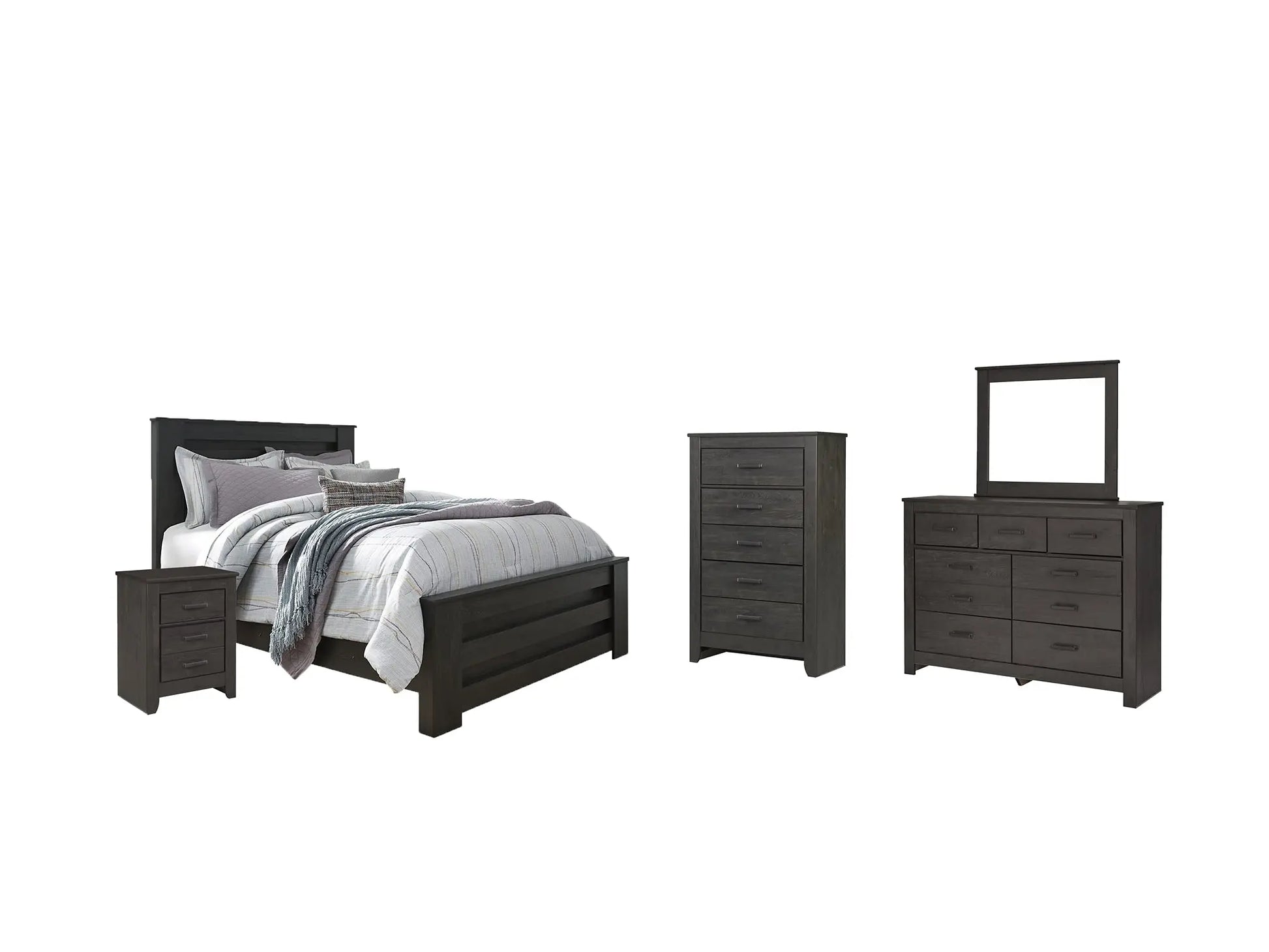 Brinxton Queen Panel Bed with Mirrored Dresser, Chest and Nightstand at Lee Furniture, NC