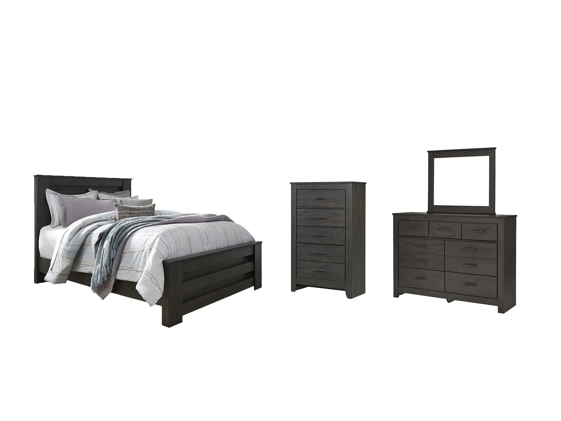 Brinxton Queen Panel Bed with Mirrored Dresser and Chest at Lee Furniture, NC