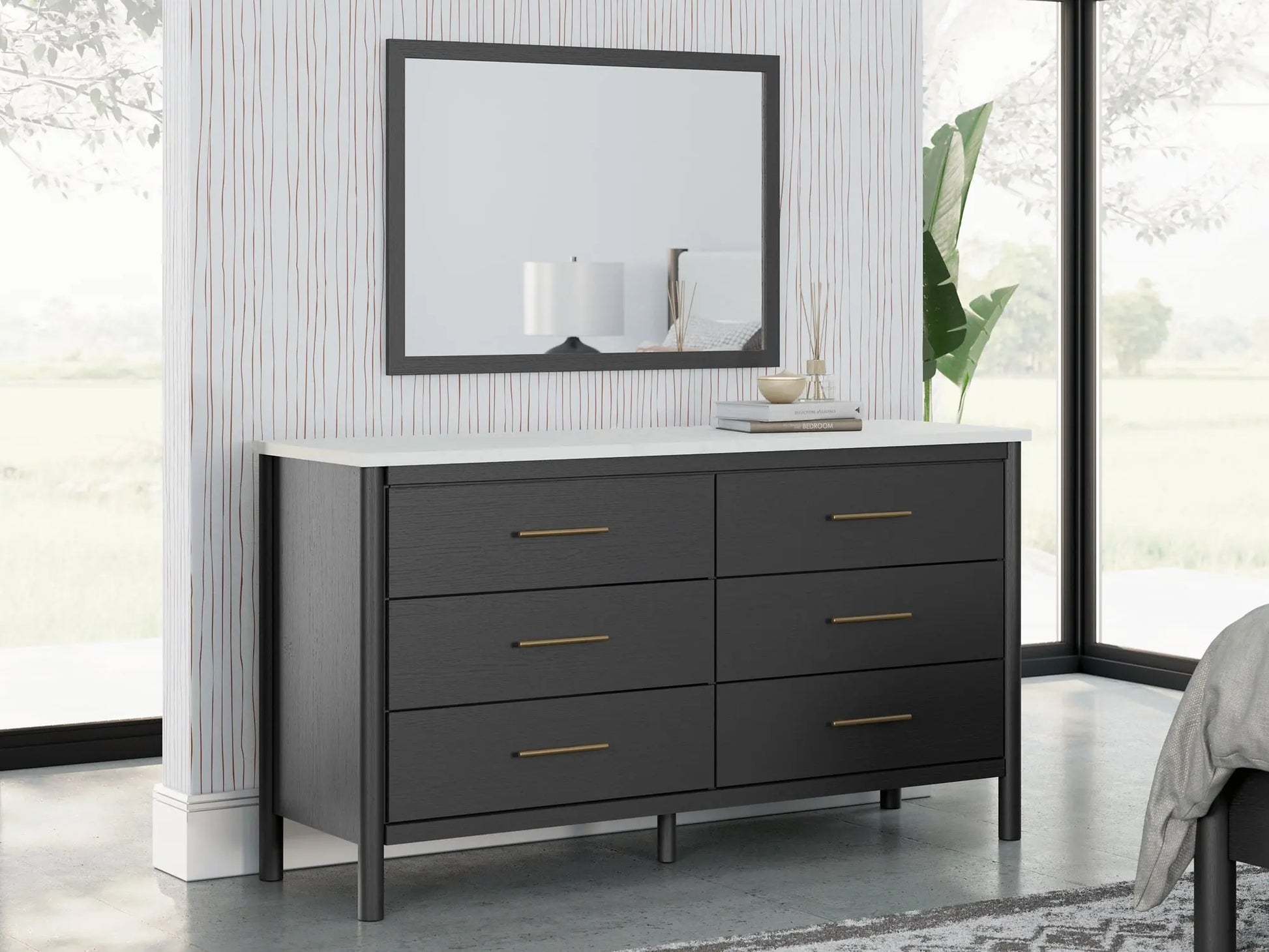 Cadmori Full Upholstered Bed with Mirrored Dresser, Chest and 2 Nightstands at Lee Furniture, NC