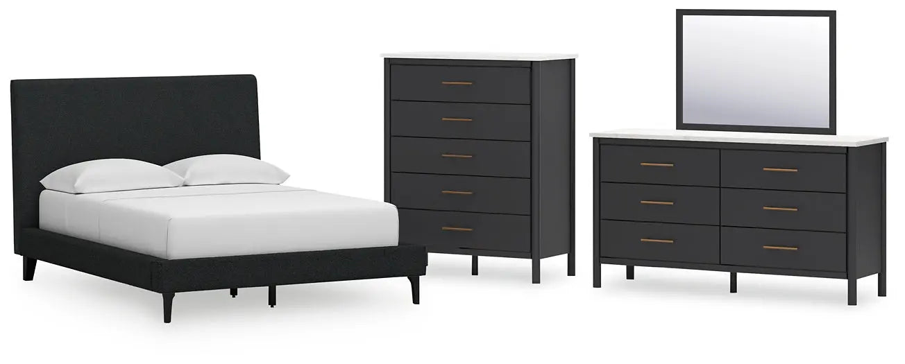 Cadmori Full Upholstered Bed with Mirrored Dresser and Chest at Lee Furniture, NC