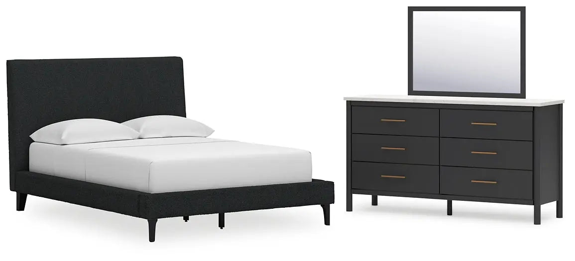 Cadmori Full Upholstered Bed with Mirrored Dresser at Lee Furniture, NC