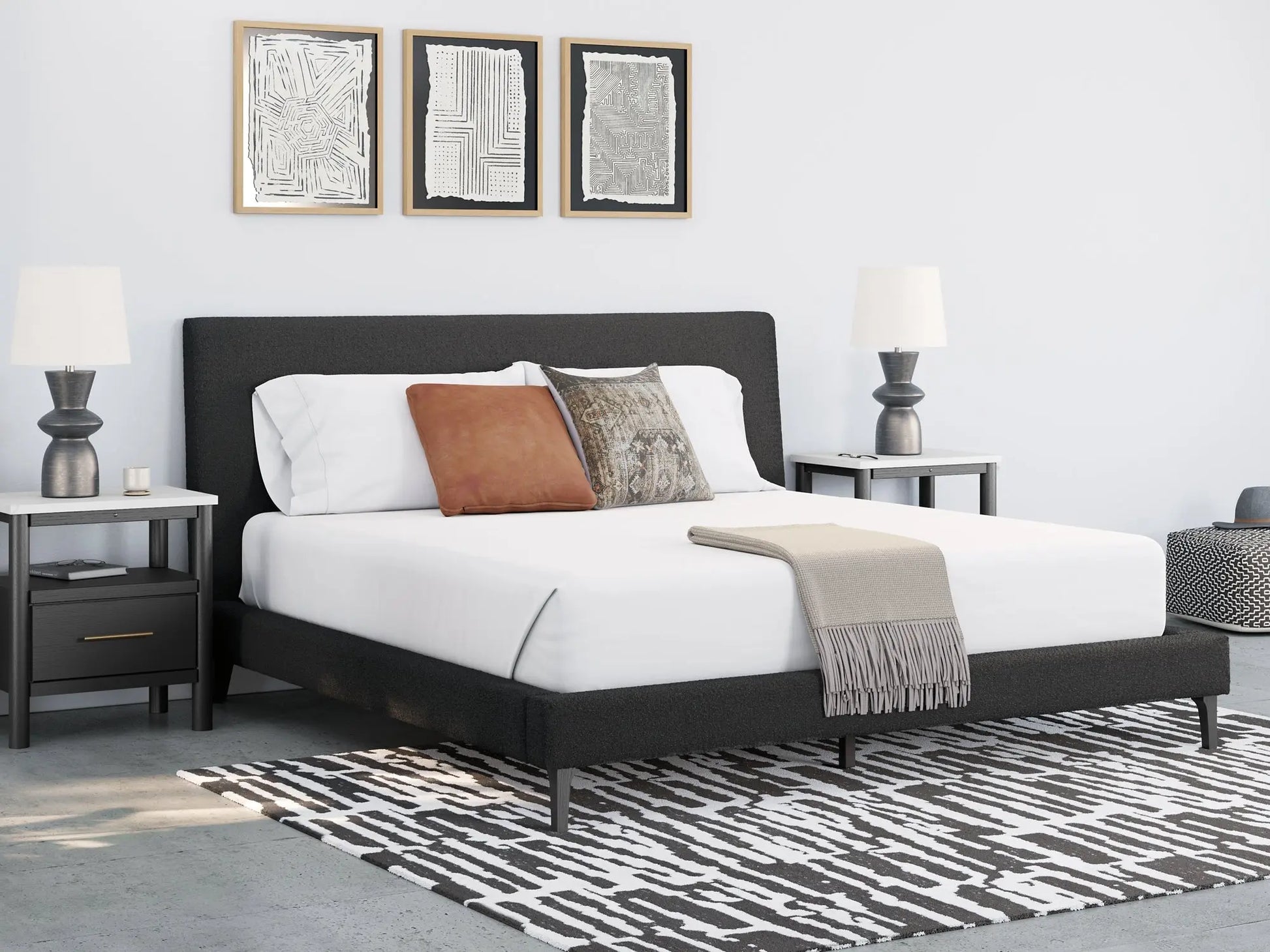 Cadmori King Upholstered Bed with Mirrored Dresser and 2 Nightstands at Lee Furniture, NC