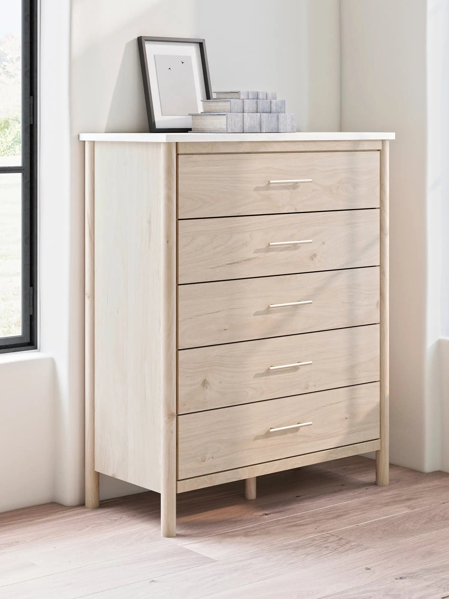 Cadmori Queen Upholstered Panel Bed with Mirrored Dresser, Chest and 2 Nightstands at Lee Furniture, NC
